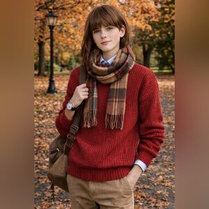 Vtg Harbour Classics Crew Neck Acrylic L/S Knitted Red Sweater Oversized Small